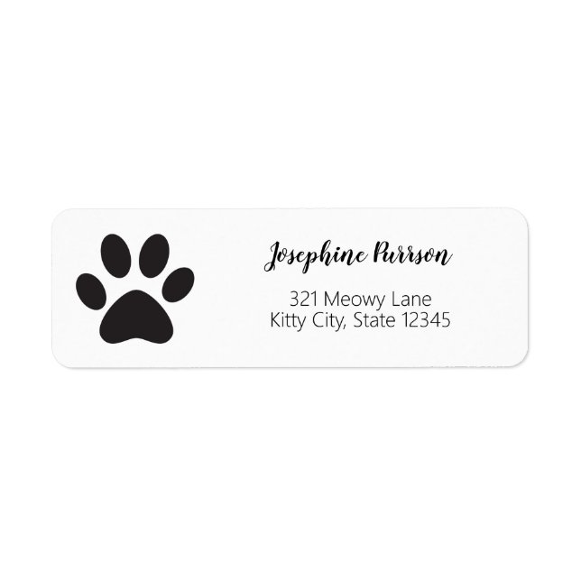 Paw Print Script Namn Adress Cat Hund Pet Modern Returadress Etikett (Framsidan)