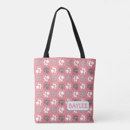 Paw Print Tile Mönster Rosa med Namn Tygkasse