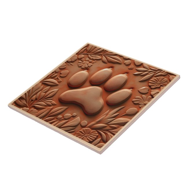 Paw Print Tile With Floral Design Kakelplatta (Sidan)