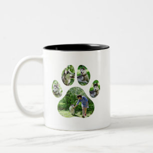Paw Print Tribute med Pet Namn och Photos Två-Tonad Mugg