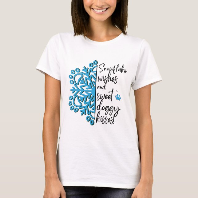 Paw Print Winter Snowflake Doggy Kisses T Shirt (Framsida)
