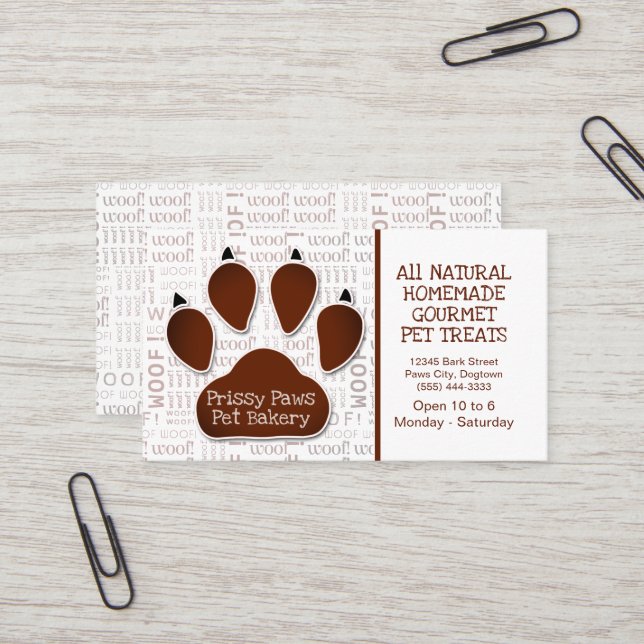 Paw Print with Message and Name in Brown Visitkort (Fram/Back In Situ)