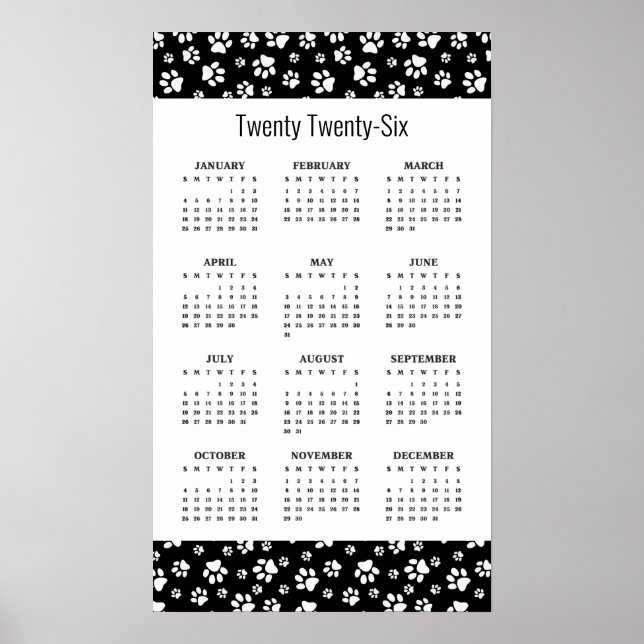 Paw Prints Design 2026 Kalendrar Poster (Framsidan)