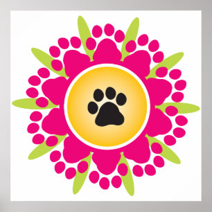 Paw Prints Flower Poster
