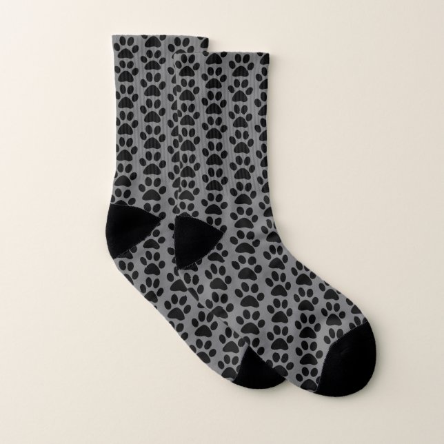 Paw Prints Grey Gray Black Animal Patterns Cute Strumpor (Par)