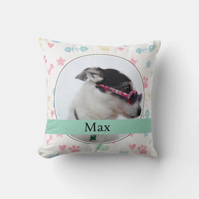 Paw Prints & Hearts Custom Dog Photo  Kudde (Framsida)