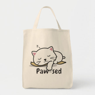 Paw-sed Cute Cat Tote – Lazy Kitty Cotton Bag Tygkasse
