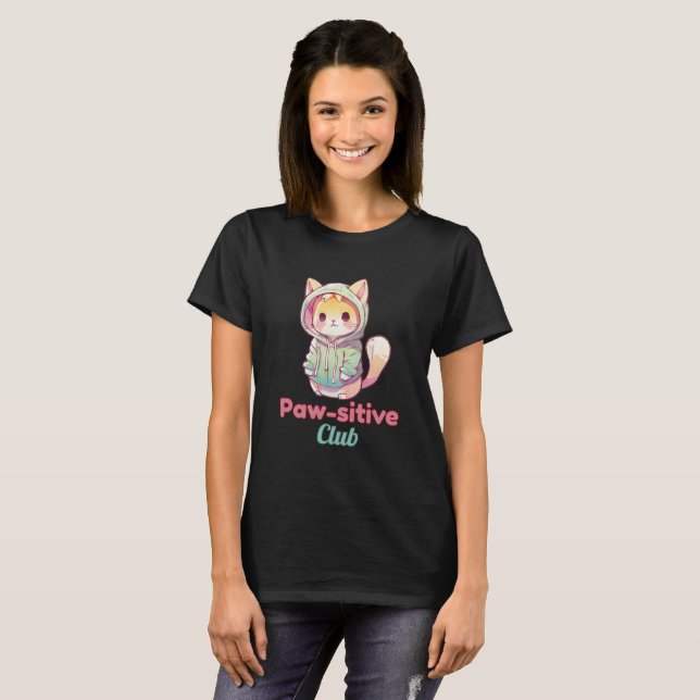 Paw‑sitive Club Cat Design – Cute Animal Lover T Shirt (Hel framsida)