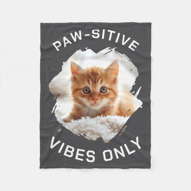 Paw Sitive Vibes Only Cat Photo Black  Fleecefilt (Framsidan)