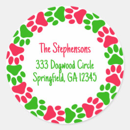 Paw Skriv ut andedräkt (rött och Grönt) Adress Runt Klistermärke