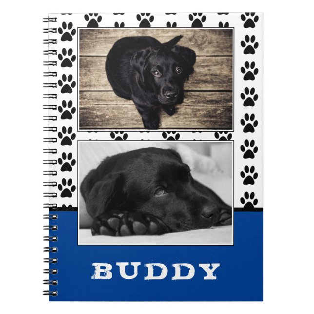 Paw Skriv ut Blue Pet Hund 2-foto Anteckningsbok (Framsidan)
