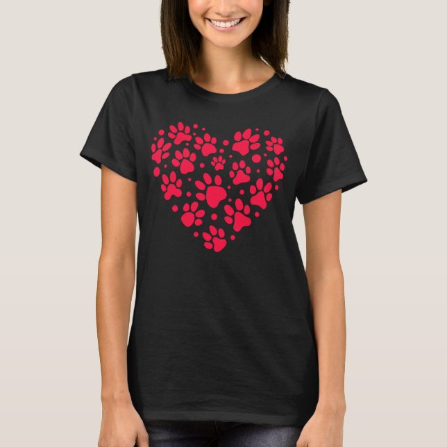 Paw Skriv ut hjärtform Valentines day Hund och kat T Shirt (Framsida)