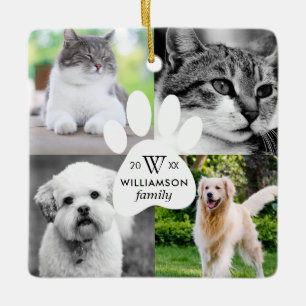 Paw Skriv ut Monogram fyra fotofamiljens Pet-samli Julgransprydnad Keramik