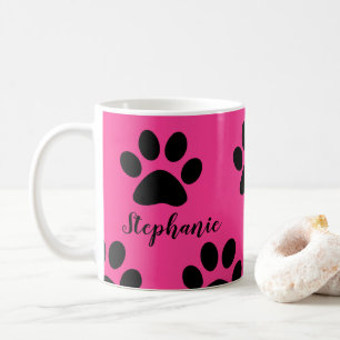 Paw Skriv ut Mönster Black Rosa Cute Monogram Nam Kaffemugg
