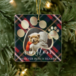 Paw Skriv ut Pet Photo Red Pput Pet Namn Memorial Julgransprydnad Keramik