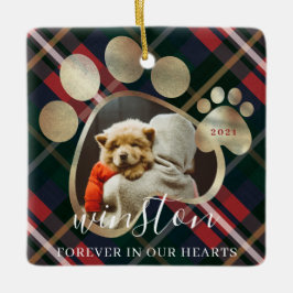 Paw Skriv ut Pet Photo Red Pput Pet Namn Memorial Julgransprydnad Keramik