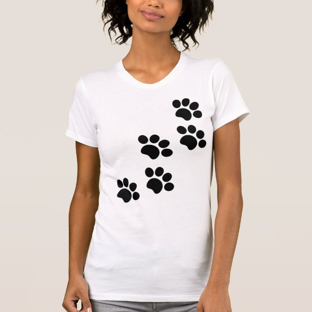 Paw skriver ut katt hund söt svart och vit t shirt (Framsida)