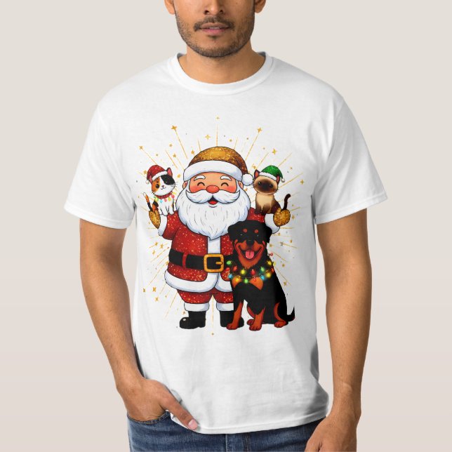 Paw-some Holidays: Santa’s Sparkling Pet Squad T Shirt (Framsida)