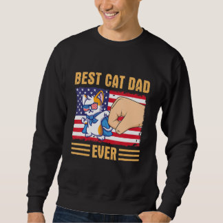 Paw Touching Hand US Flag America Best Cat Dad Eve Lång Ärmad Tröja