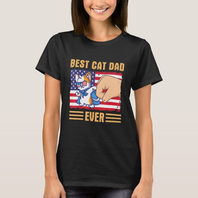 Paw Touching Hand US Flag America Best Cat Dad Eve T Shirt (Framsida)