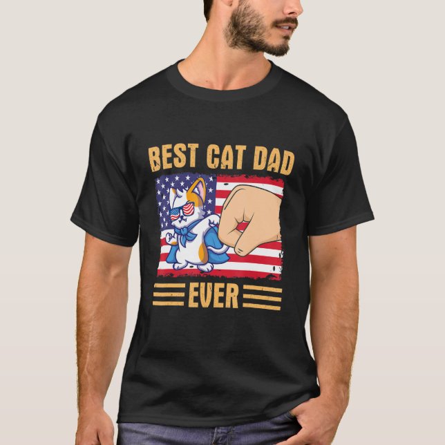 Paw Touching Hand US Flag America Best Cat Dad Eve T Shirt (Framsida)