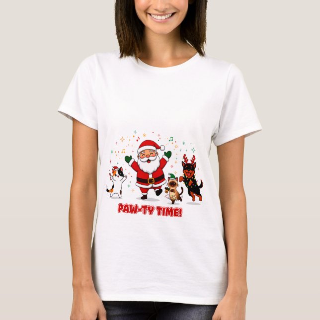 Paw-ty Time: Santa’s Festive Furry Fiesta T Shirt (Framsida)