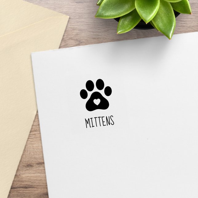 Paw-utskrift med Heart och Pet Namn 1x1 Stämpel (Skapare uppladdad)