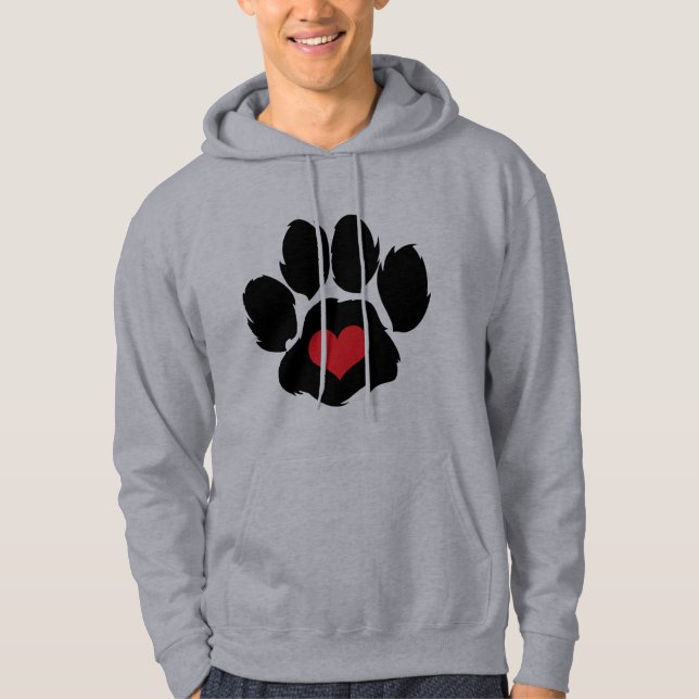 Paw-utskrift med hjärta hoodie (Framsida)