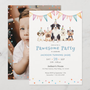 Pawesome Partyhundar Anpassad Ålder Pojkar Födelse Inbjudningar