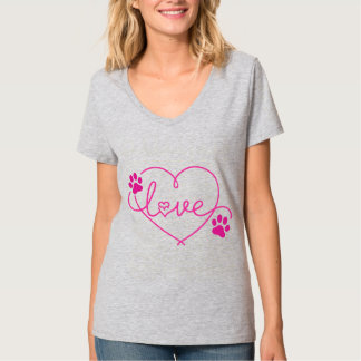 Pawfect Kärlek - Rosa Heart & Paw Print Djurälskar T Shirt