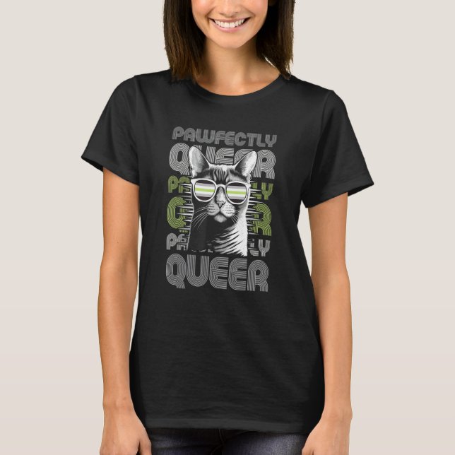Pawfectly Queer  Cat With Sunglasses Agender Pride T Shirt (Framsida)