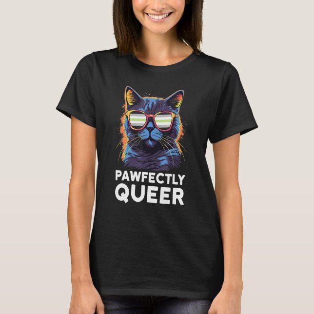Pawfectly Queer  Cat With Sunglasses Agender Pride T Shirt (Framsida)