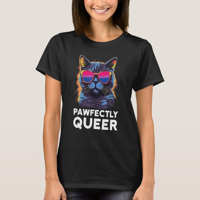 Pawfectly Queer  Cat With Sunglasses Bisexual Prid T Shirt (Framsida)