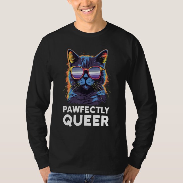 Pawfectly Queer  Cat With Sunglasses Butch Lesbian T Shirt (Framsida)