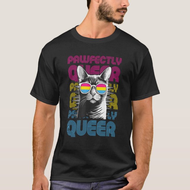 Pawfectly Queer  Cat With Sunglasses Pansexual Pri T Shirt (Framsida)