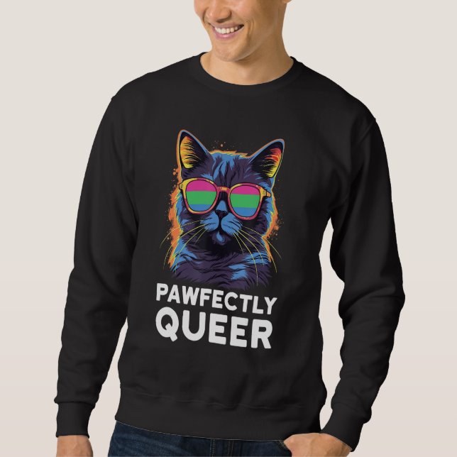 Pawfectly Queer  Cat With Sunglasses Polysexual Pr Lång Ärmad Tröja (Framsida)