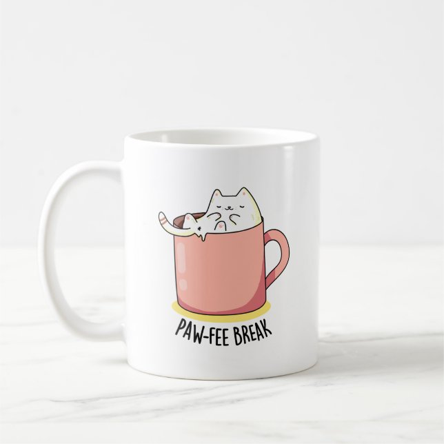 Pawfee Break Funny Cat Coffee Pun Kaffemugg (Vänster)