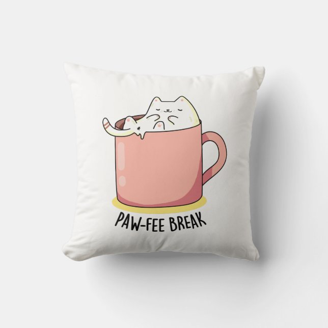 Pawfee Break Funny Cat Coffee Pun Kudde (Framsida)