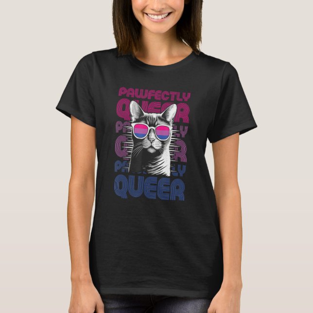 Pawfekt Queer Katt Med Solglasögon Bisexuell Stolt T Shirt (Framsida)