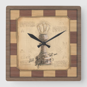"Pawn Kung / Queen" Vintage Chessboard Player Gift Fyrkantig Klocka