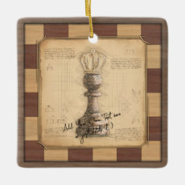 "Pawn Kung / Queen" Vintage Chessboard Player Gift Julgransprydnad Keramik