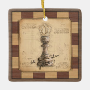 "Pawn Kung / Queen" Vintage Chessboard Player Gift Julgransprydnad Keramik