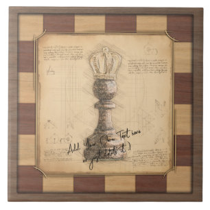 "Pawn Kung / Queen" Vintage Chessboard Player Gift Kakelplatta