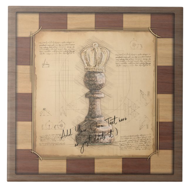 "Pawn Kung / Queen" Vintage Chessboard Player Gift Kakelplatta (Framsidan)