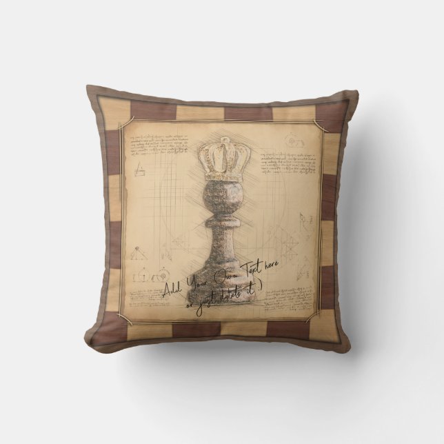 "Pawn Kung / Queen" Vintage Chessboard Player Gift Kudde (Framsida)