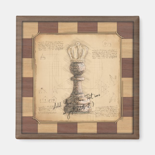 "Pawn Kung / Queen" Vintage Chessboard Player Gift Magnet (Framsidan)