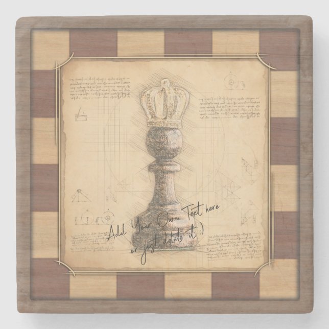 "Pawn Kung / Queen" Vintage Chessboard Player Gift Stenunderlägg (Framsidan)
