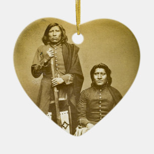 Pawnee två spanar 1870sStereoview vintage Julgransprydnad Keramik