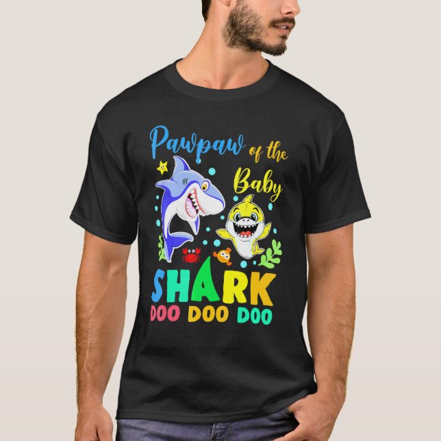 Pawpaw of the Birthday Boy Shark Blue Gult Doo D T Shirt (Framsida)