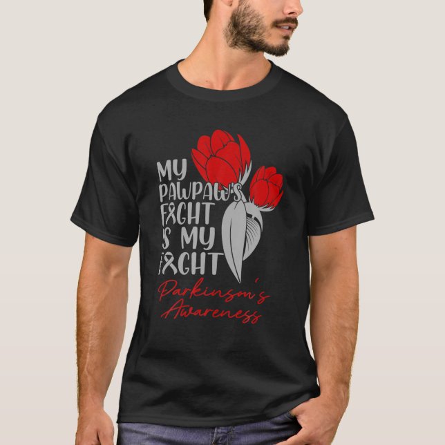 Pawpaw's Fight Parkinsons Red Tulip T Shirt (Framsida)
